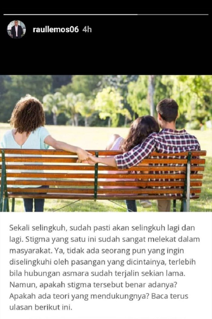 Update Instagram Story Raul Lemos tentang perselingkuhan yang mencuri perhatian.