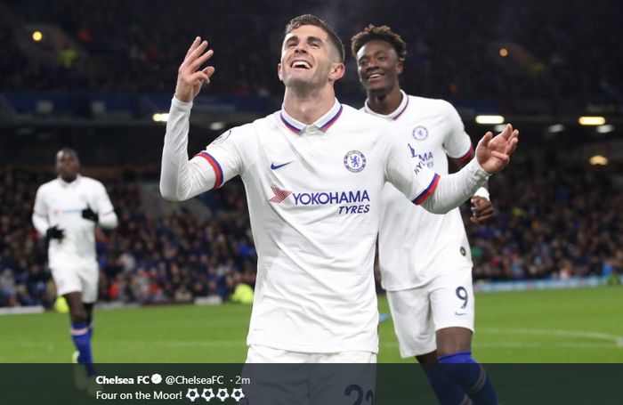 Winger Chelsea, Christian Pulisic, sukses mencatatkan perfect hat-trick ke gawang Burnley dan membawa timnya unggul 3-0 pada pertandingan pekan ke-10 LIga Inggris 2019-2020, Sabtu (26/10/2019).