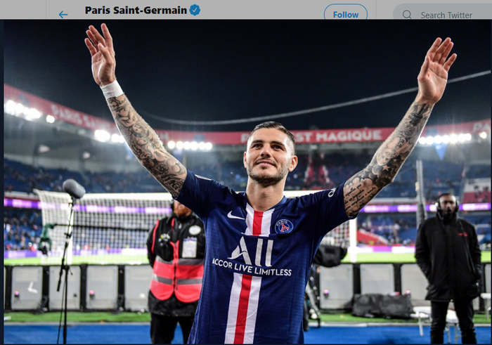 Mauro Icardi, merayakan kemenangan 4-0 PSG atas Marseille pada pekan ke-11 Liga Prancis, Minggu (27/10/2019) di Parc des Princes.