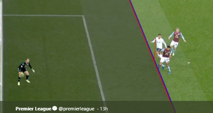 VAR menunjukkan posisi Roberto Firmino yang berada sedikit lebih maju dari bek terakhir Aston Villa. 