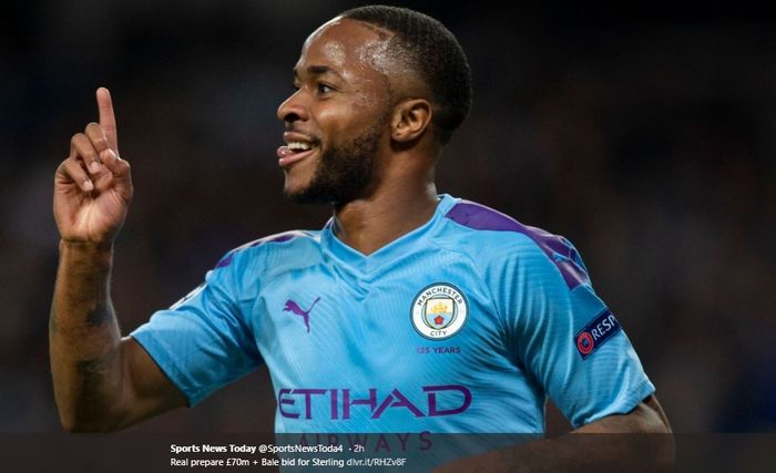 Winger Manchester City, Raheem Sterling, dikabarkan diincar oleh Real Madrid.