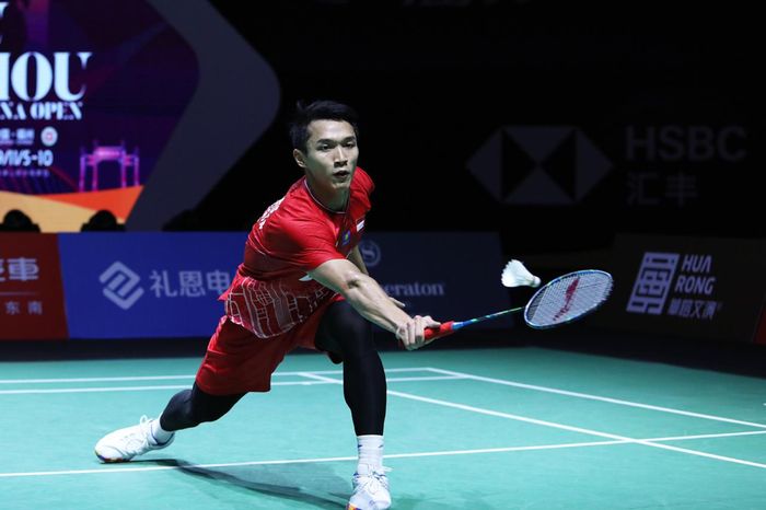 Aksi Jonatan Christie pada babak kedua Fuzhou China Open 2019, Kamis (7/11/2019)