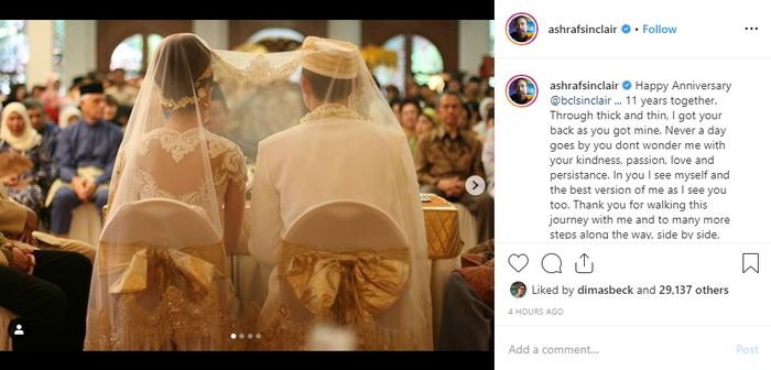 Ucapan manis Ashraf dari BCL di hari jadi pernikahan mereka yang ke-11.