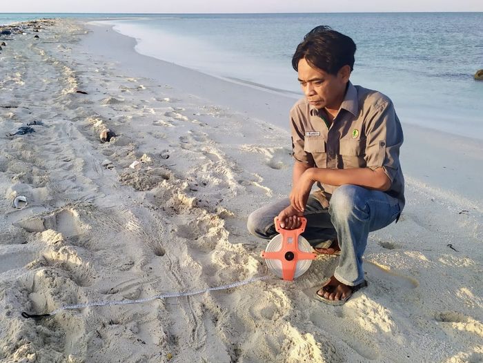 Petugas Taman Nasional Taka Bonerate menemukan kembali jejak penyu di sebelah selatan Pulau Jinato.
