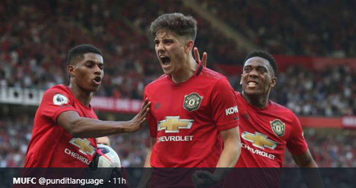 Penyerang Manchester United, Marcus Rashford (kiri), Daniel James (tengah), dan Anthony Martial (kanan).