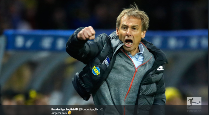 Juergen Klinsmann menjalani debut sebagai pelatih Hertha Berlin dalam laga pekan ke-13 Bundesliga melawan Borussia Dortmund, Sabtu (30/11/2019).