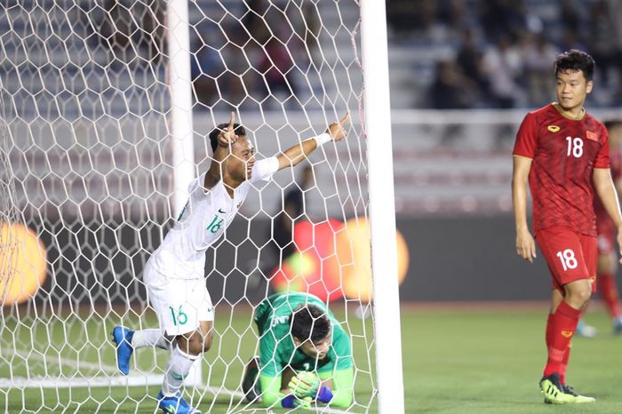 Selebrasi gol pemain timnas U-22 Indonesia, Sani Rizky Fauzi, ke gawang Vietnam 