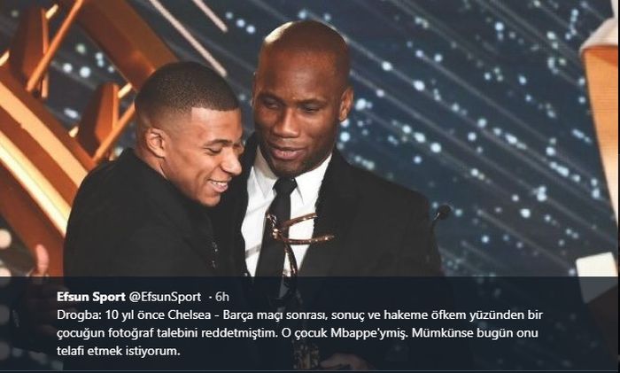 Kylian Mbappe (kiri) bersama Didier Drogba
