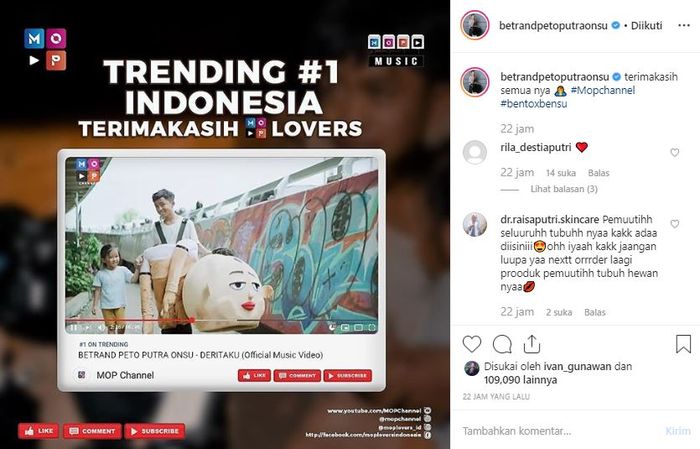 Ucapan terima kasih Betrand Peto.