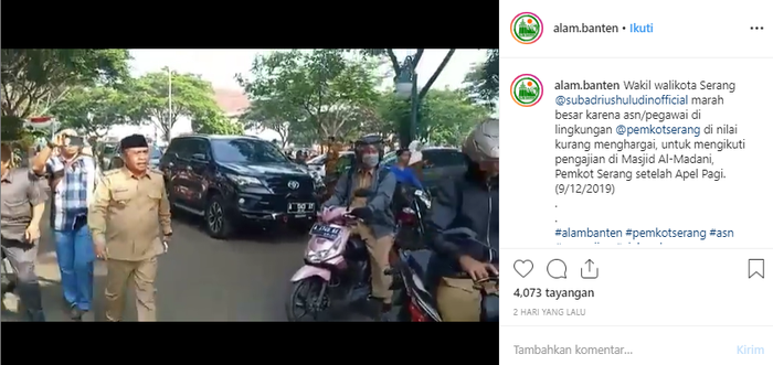 Wakil Wali Kota Serang marah karena ada beberapa ASN yang kabur dari acara pengajian.