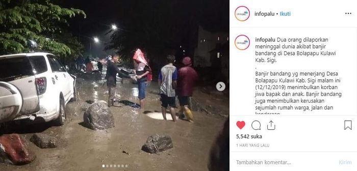 Banjir melanda Desa Bolapapu Kulawi, Kabupaten Sigi.