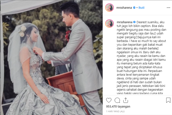 Unggahan Sharena pada masa-masa pernikahannya bersama Ryan Delon.
