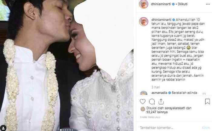 10 tahun pernikahan Dhini Aminarti dan Dimas Seto