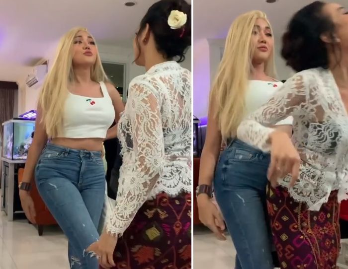 Adu sundul antara Lucinta Luna dengan Vanessa Angel.