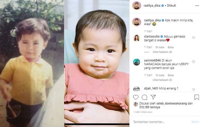 Raditya Dika masa kecil mirip dengan putrinya