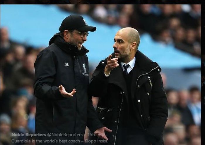 Juergen Klopp (kiri) dan Pep Guardiola.