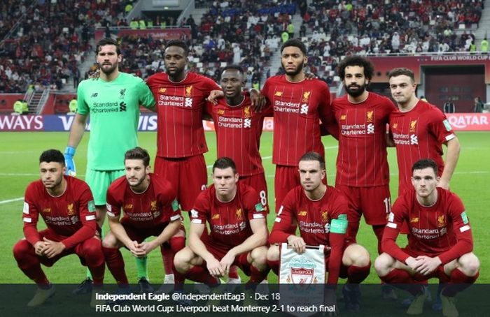 Skuad Liverpool kala bertanding melawan Monterrey pada babak semifinal Piala Dunia Klub di Stadion International Khalifa, Rabu (18/12/2019).