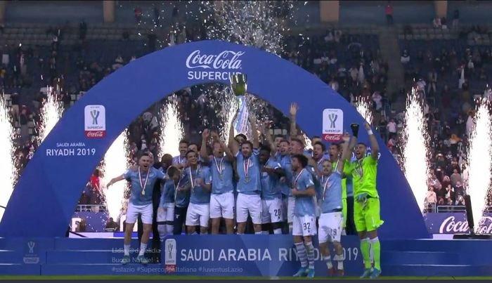 Lazio juara Piala Super Italia 2019 setelah mengalahkan Juventus pada laga di Stadion King Saud University Riyadh, 22 Desember 2019.