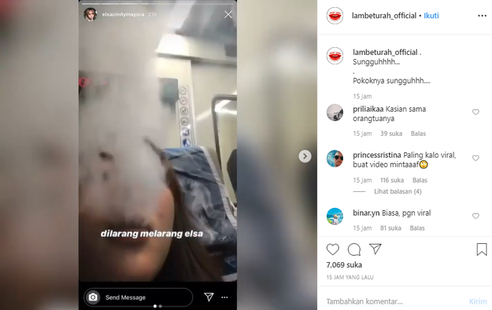 Seorang perempuan nekat mengunggah aksinya menghisap vape didalam kereta 