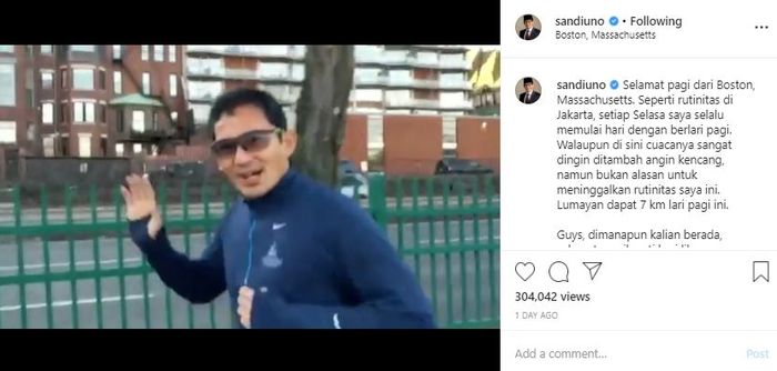  Sandiaga Uno melakukan aktivitas lari pagi ketika di Amerika Serikat.