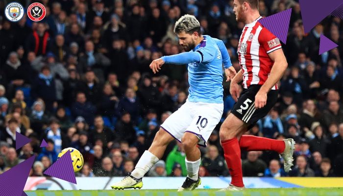 Sergio Aguero mencetak gol dalam laga Manchester City vs Sheffield United pada pekan ke-20 Liga Inggris, Minggu (29/12/2019).