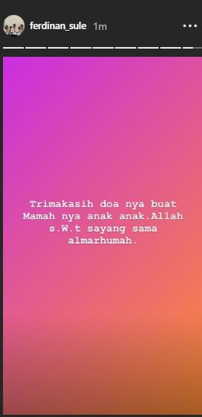 Sule mengucapkan terimakasih atas ucapan belasungkawa atas meninggalnya sang istri.