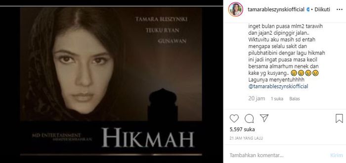 Tamara Bleszynski unggah foto lawas dirinya di sinetron.