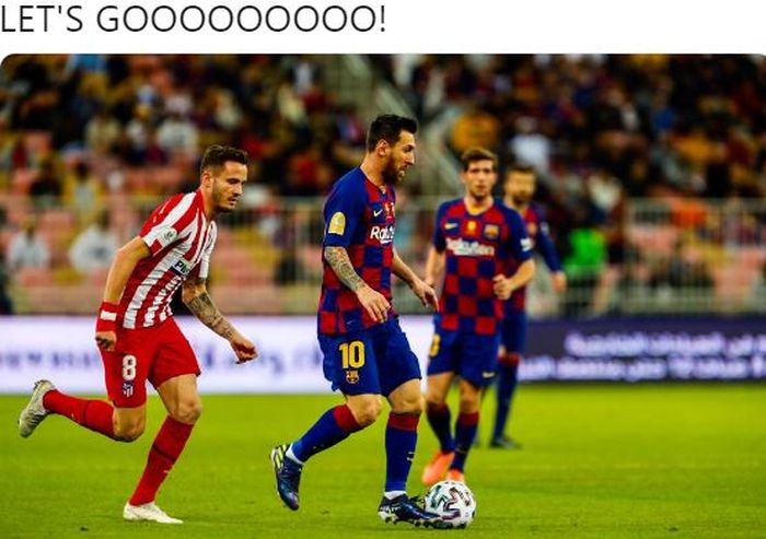 Megabintang Barcelona, Lionel Messi, beraksi dalam laga semifinal Piala Super Spanyol melawan Atletico Madrid di Stadion King Abdullah Sports City, Kamis (9/1/2020).