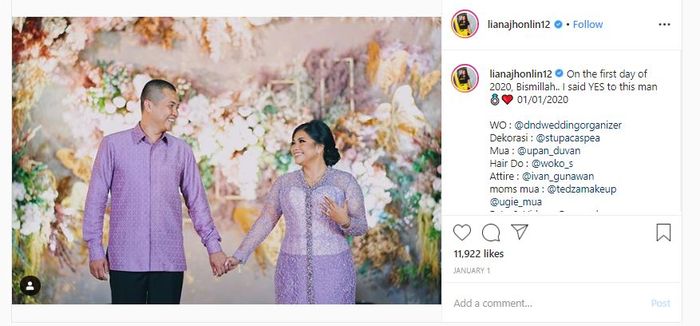 Liana Jhonlin dilamar kekasihnya bernama Muhammad Putra Rizki