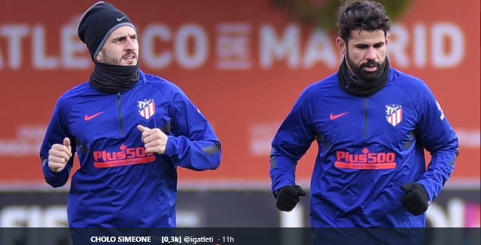 Diego Costa (Kanan) dan Koke sudah terlihat kembali berlatih bersama skuad Atletico Madrid pada Minggu (19/1/2020) pagi waktu setempat.