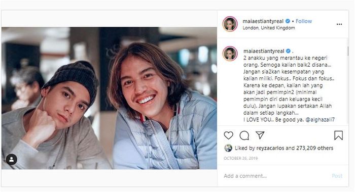 Unggahan Instagram Maia Estianty