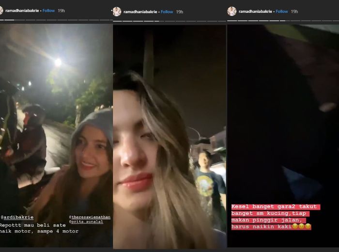Unggahan Instagram Story Nia Ramadhani saat makan di kios sate pinggir jalan.