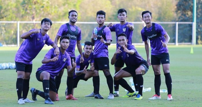 Para pemain timnas U-19 Indonesia saat mengikuti pemusatan latihan di Thailand.