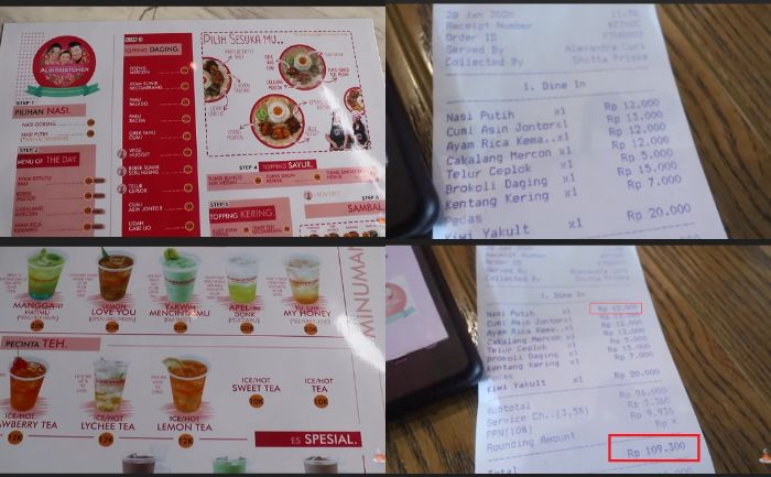 Harga Makanan di restoran Chelsea Olivia dan Glenn Alinskie
