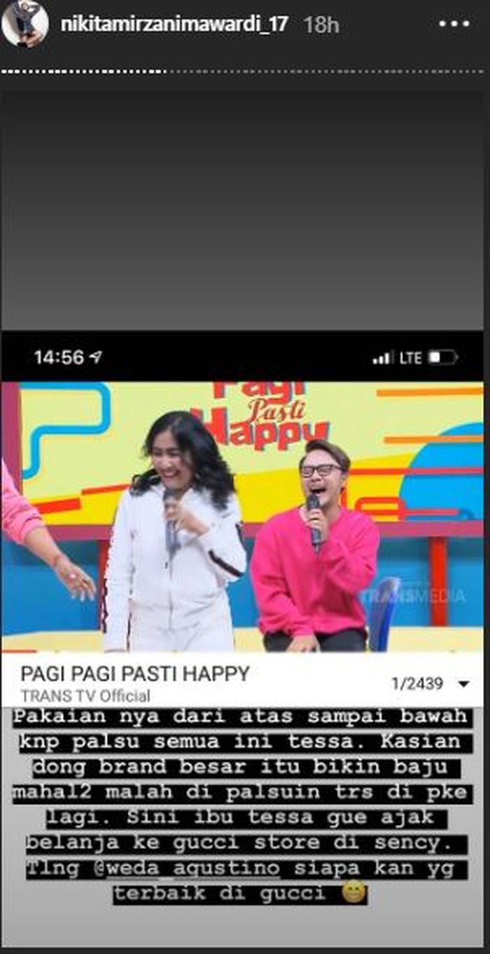  Nikita Mirzani mengomentari pakaian yang dikenakan musuh bebuyutannya.