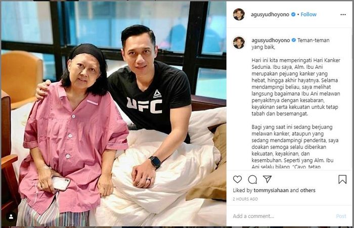 Unggahan Agus Yudhoyono peringati hari kanker sedunia.