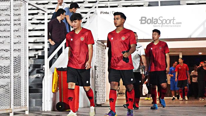 Pemain Timnas Indonesia di pemusatan latihan di Stadion Madya, Senayan, Jakarta Pusat.