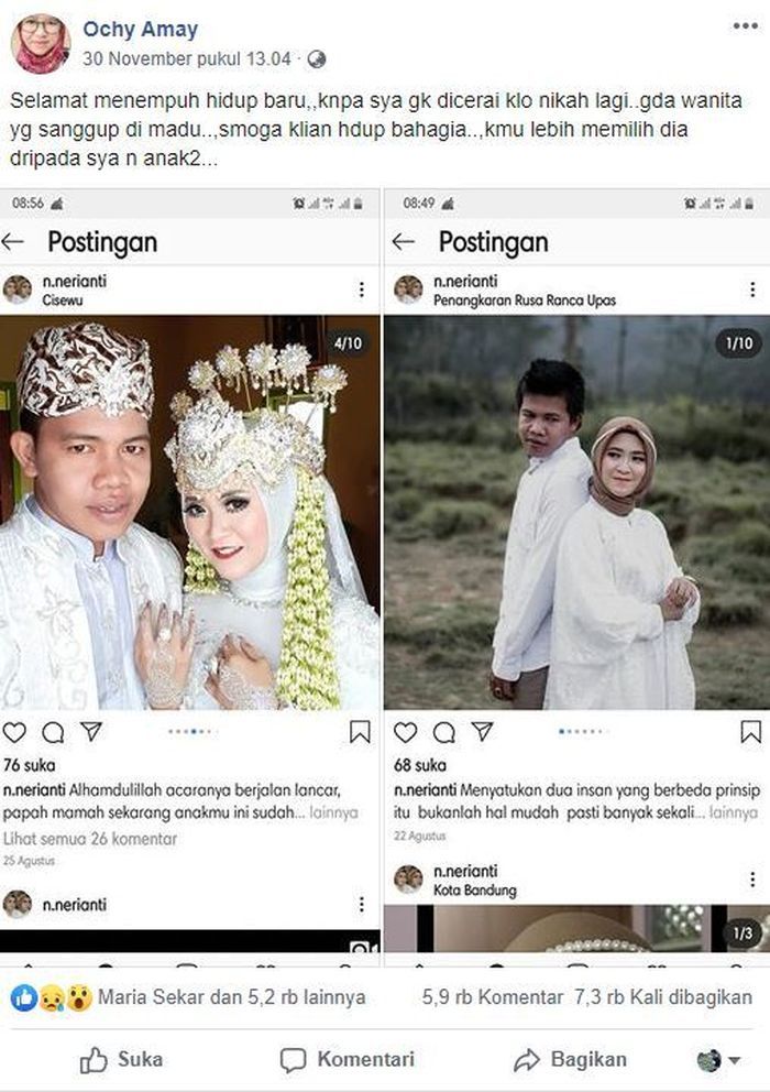 Unggahan Ochy di Facebook