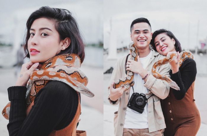 Tampak Serasi, Awkarin Foto dengan Ular Hingga Disangka Pakai Shal
