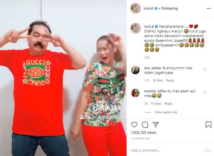  Wajah tanpa ekspresi Adam Suseno saat bermain Tik Tok bareng Inul Daratista jadi sorotan.