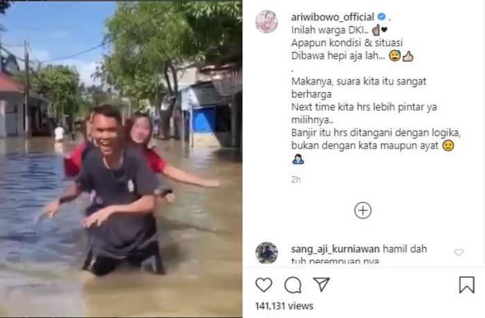 Ari Wibowo mengunggah video TikTok warga Jakarta yang sedang kebanjiran.