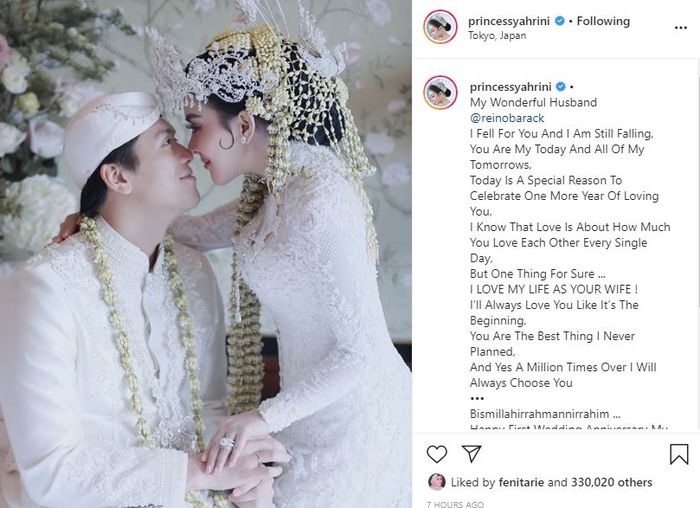Genap satu tahun pernikahan, Syahrini tulis kalimat romantis untuk sang suami 