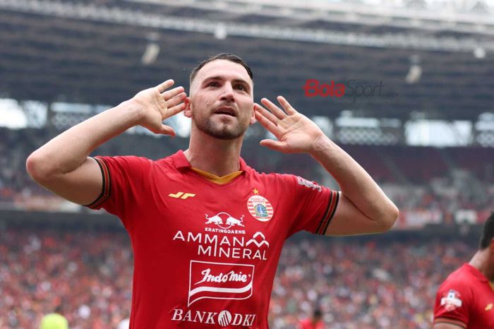 Marko Simic merayakan gol yang dicetaknya dalam laga Persija vs Borneo FC di pekan pertama Shopee Liga 1 2020, Minggu (1/3/2020) di Stadion Utama Gelora Bung Karno, Jakarta.