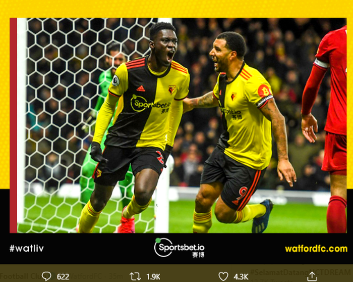 Penampilan Ismaila Sarr membuat Liverpool rasakan kekalahan perdananya di Liga Inggris saat melawan Watford di Stadion Vicarage Road.