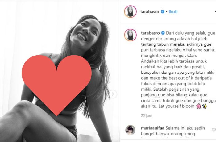 Tara Basro memamerkan lipatan perut dan stretch mark pada tubuhnya.