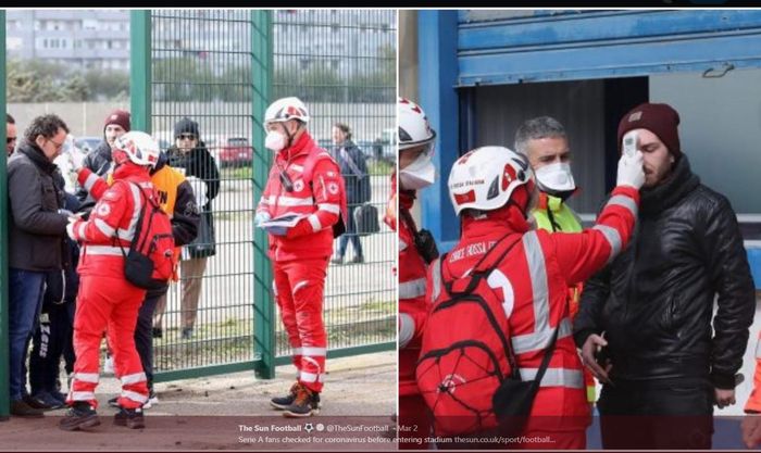 Suporter pertandingan Liga Italia harus menjalani pemeriksaan sebelum memasuki stadion demi menekan penyebaran virus corona.