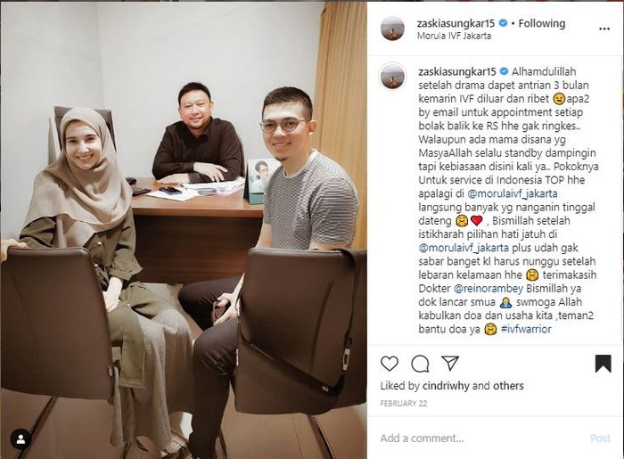 Unggahan Zaskia Sungkar saat akan jalani program bayi tabung