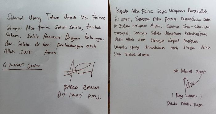 Ucapan Pablo Benua dan Rey Utami untuk Fairuz A Rafiq yang sedang berulang tahun.