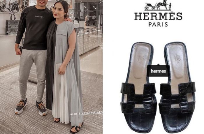 Penampilan Nagita Slavina saat memakai sandal seharga 33 Juta