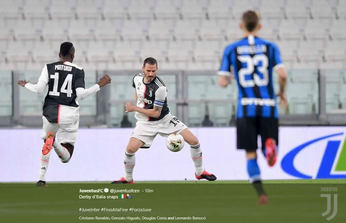 Ekspresi Leonardo Bouncci dan Blaise Matuidi di laga Juventus Vs  Inter, Minggu (8/3/2020).